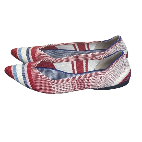 Rothy's 7 Varsity Stripe Red Points Rare Unicorn Flat Shoes BNIB - Picture 4 of 15